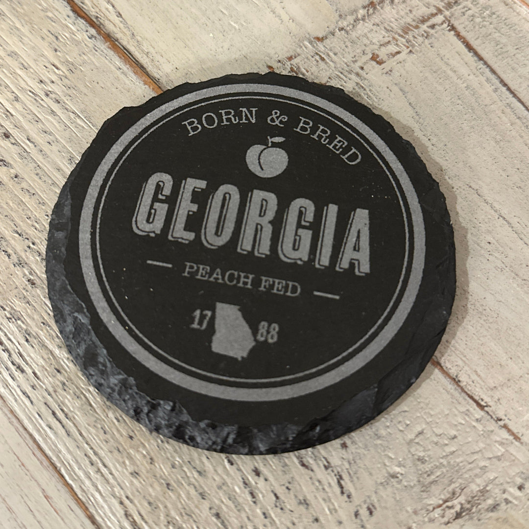 Slate Coaster Set | 4-Piece Set | Round or Square "Georgia Born" Coaster Set