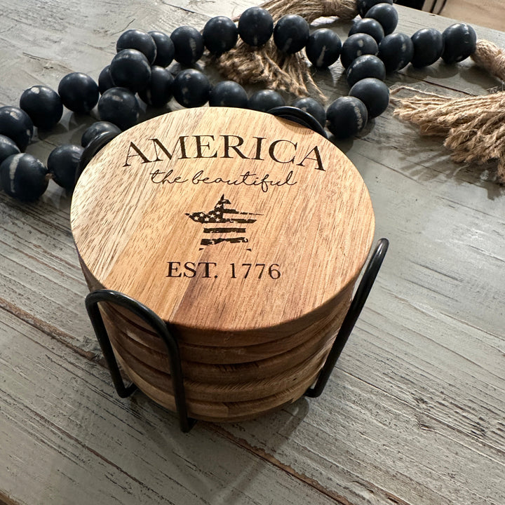 Patriotic American Themed Coaster Set | Slate, Wood or Cork | 4 of July Coasters