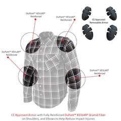 Milwaukee Leather MPL2600 Women?ÇÖs Plaid Flannel Biker Shirt with CE Approved Armor - Reinforced w/ Aramid Fiber
