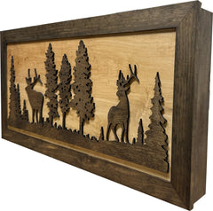 Large Hidden Gun Storage Cabinet Wall Decor - Deer and Moose In The Woods Scene