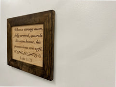 Hidden Gun Safe Recessed In Wall With Luke 11:21 Bible Verse Decoration - Recess In The Wall or Mount On The Wall by Bellewood Designs