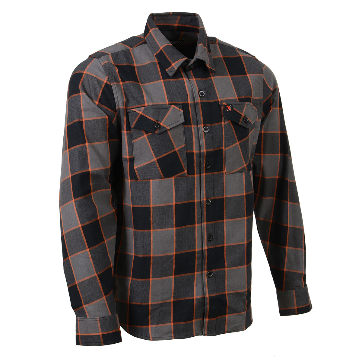 Milwaukee Leather MNG11648 Men's Grey with Brown and Orange Long Sleeve Cotton Flannel Shirt