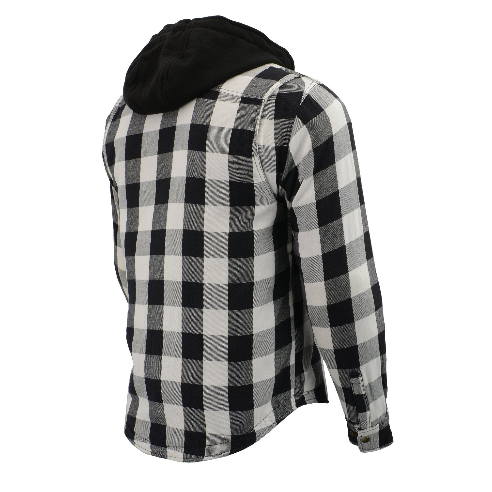 Milwaukee Leather MPM1629 Men's Plaid Hooded Flannel Biker Shirt with CE Approved Armor - Reinforced w/ Aramid Fibers