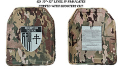 Pair of FRONT AND BACK (SIZE SMALL to LARGE) 10x12 Level IV Ballistic Front or Back Plates (Curved with Shooters Cut)