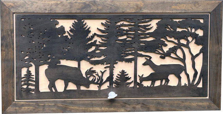 Large Hidden Gun Storage Cabinet Deer Scene Wall Decor - Deer In The Woods Concealed Gun Cabinet