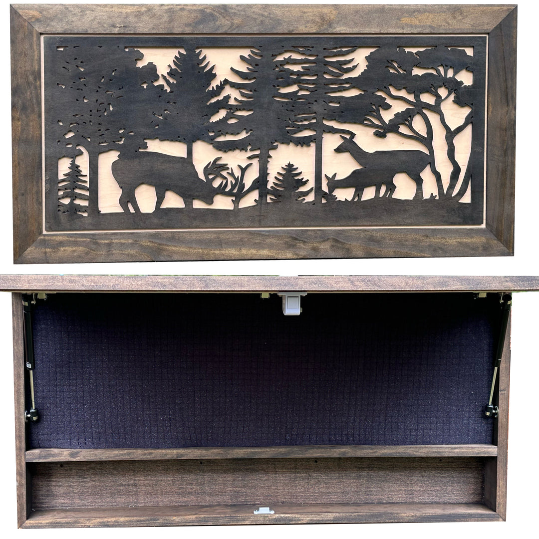 Large Hidden Gun Storage Cabinet Deer Scene Wall Decor - Deer In The Woods Concealed Gun Cabinet