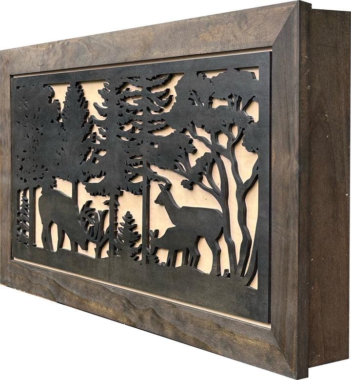 Large Hidden Gun Storage Cabinet Deer Scene Wall Decor - Deer In The Woods Concealed Gun Cabinet