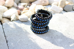 Stacked thin blue line Paracord bracelet in support of law enforcement.