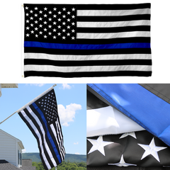 3 Images of the Embroidered Thin Blue Line Flag.
