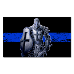 A decal with a Thin Blue Line flag and a Crusader printed on it.