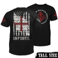 Front & back black tall sized shirt with the "the American and Templar flag" printed on the shirt.