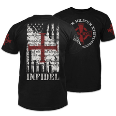 Front & back black t-shirt with the "the American and Templar flag" printed on the shirt.
