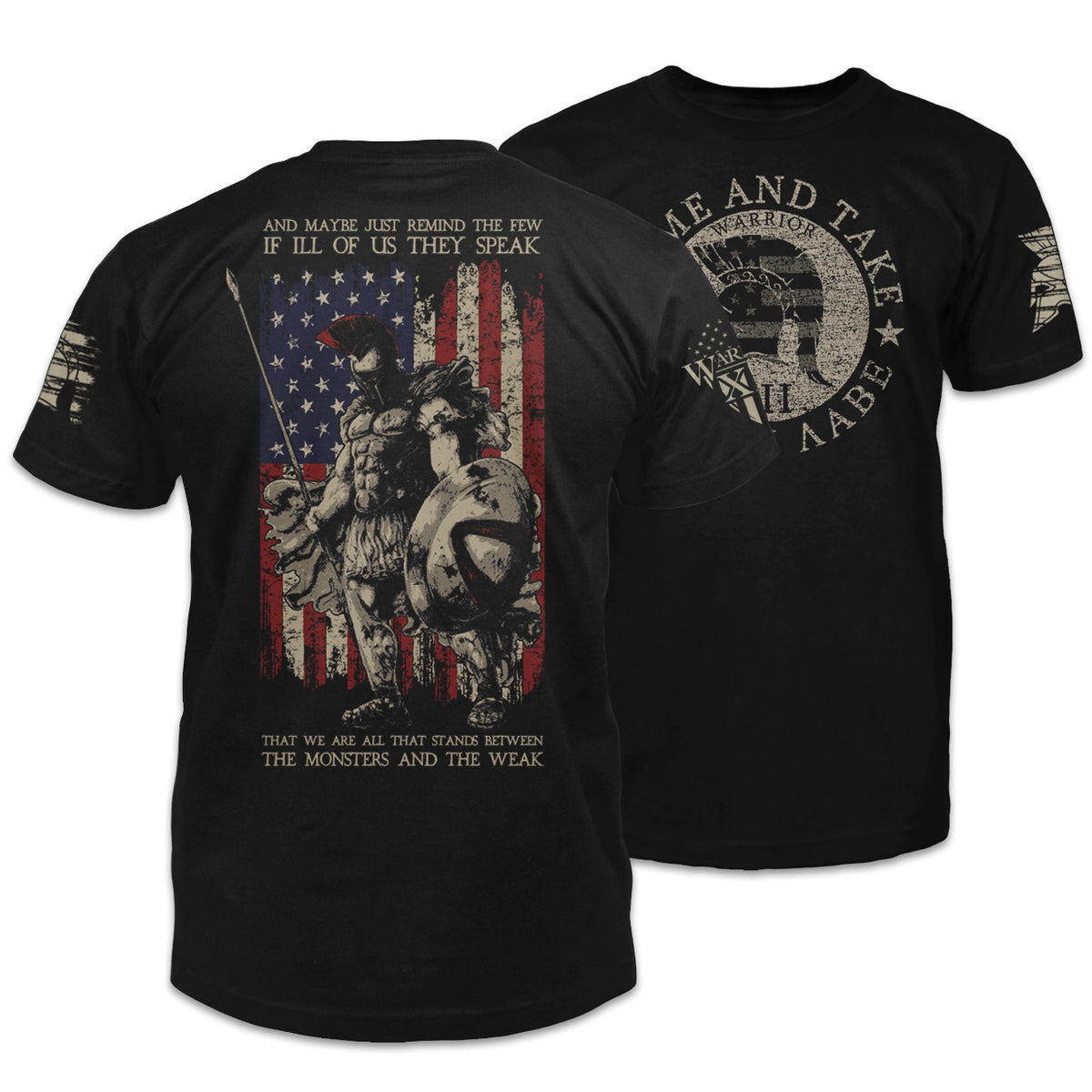 Front & back black t-shirt with an "American Spartan" printed on the shirt.