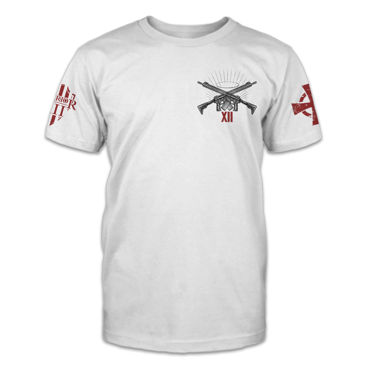 A white Archangels t-shirt with the two guns crossed over printed on the front of the shirt.