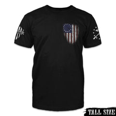 Tall size shirt with the Betsy Ross flag emblem printed on the front.