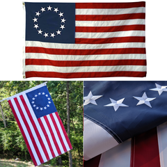 3 images showing the Embroidered Betsy Ross Flag.