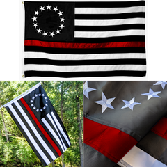 3 Images of the Embroidered Thin Red Line Betsy Ross Flag