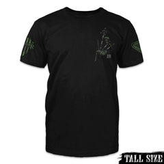 A black t-shirt with bagpipes printed on the front of it