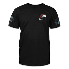 A black t-shirt with Santas hat and the number 12 printed on the front.