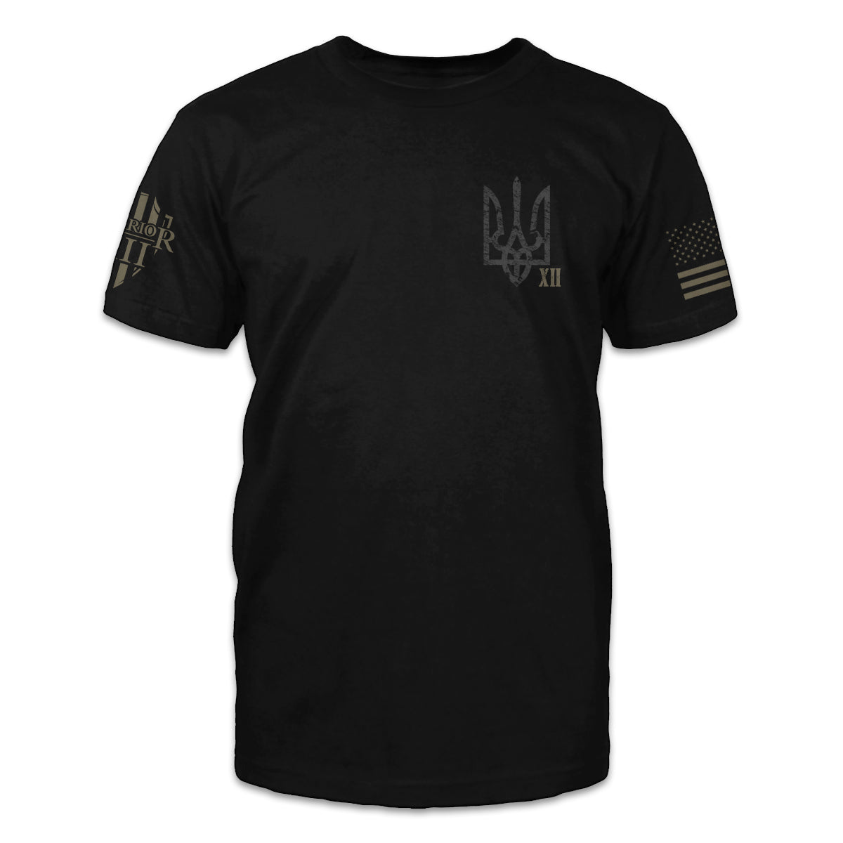 A black t-shirt with the Cossack symbol printed on the front of the shirt.
