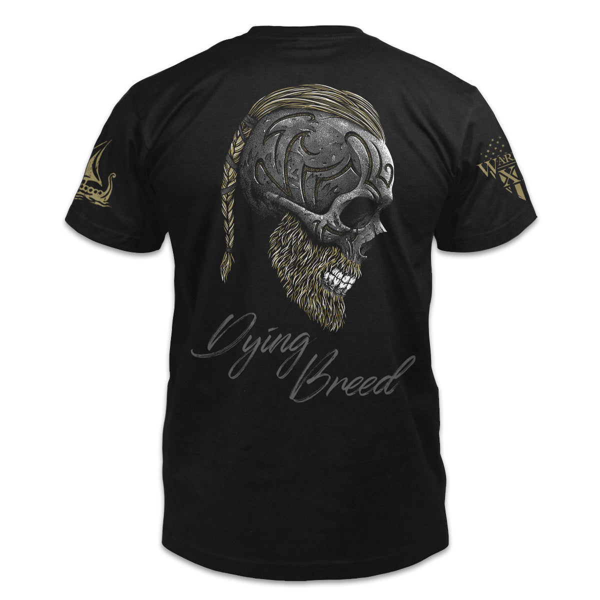 A black t-shirt with the words "Dying Breed" with a side view of a warrior head printed on the back of the shirt.