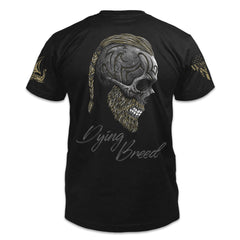 A black t-shirt with the words "Dying Breed" with a side view of a warrior head printed on the back of the shirt.