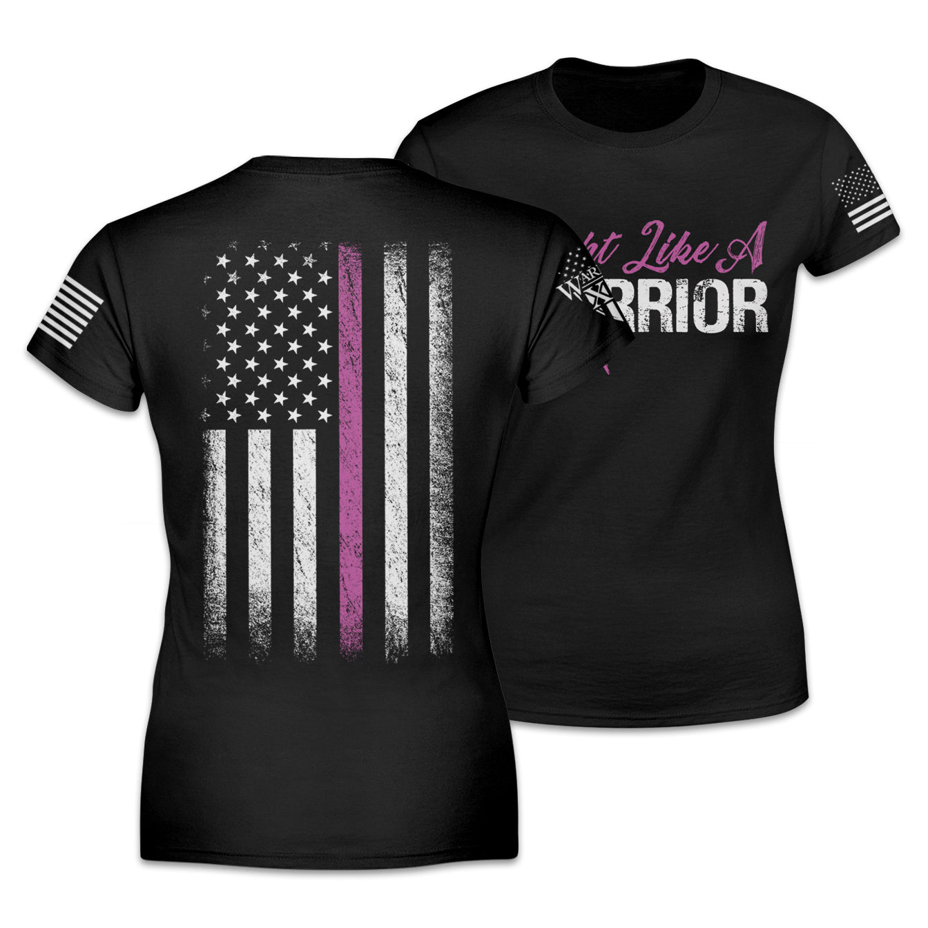 Front & back black relaxed fit'shirt with shirt features a thin pink line flag to show support for all breast cancer warriors printed on the shirt.