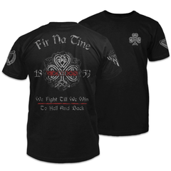 Front & back black t-shirt pays tribute to the history and traditions of Irish firefighters, and showing true Celtic pride. Fir Na Tine, meaning, "Men of Fire" in Gaelic, is written across the back.
