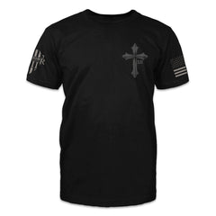 A black t-shirt with a cross with XII printed on the front.