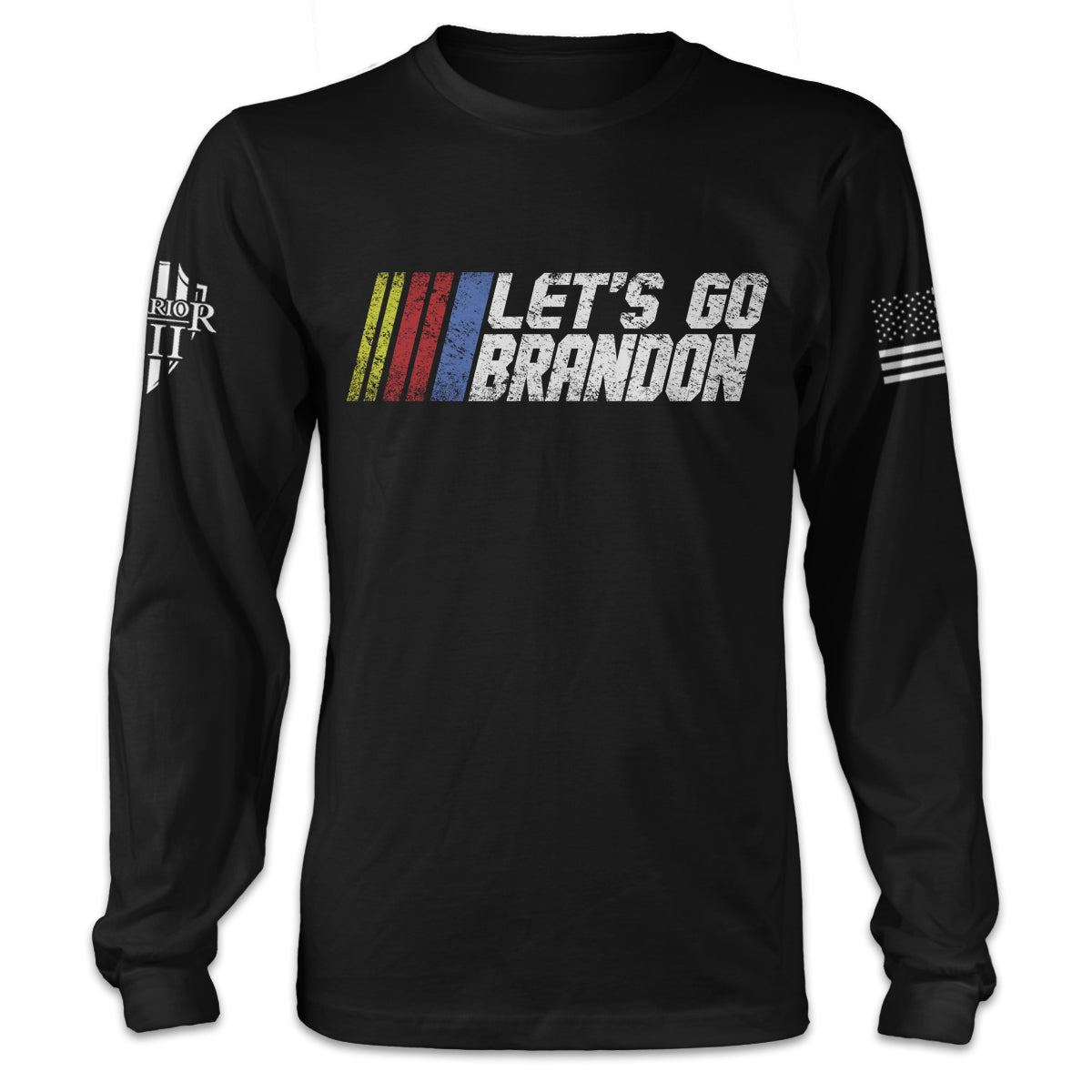 A black t-shirt with the words "Let's Go Brandon" printed on the front of the shirt.