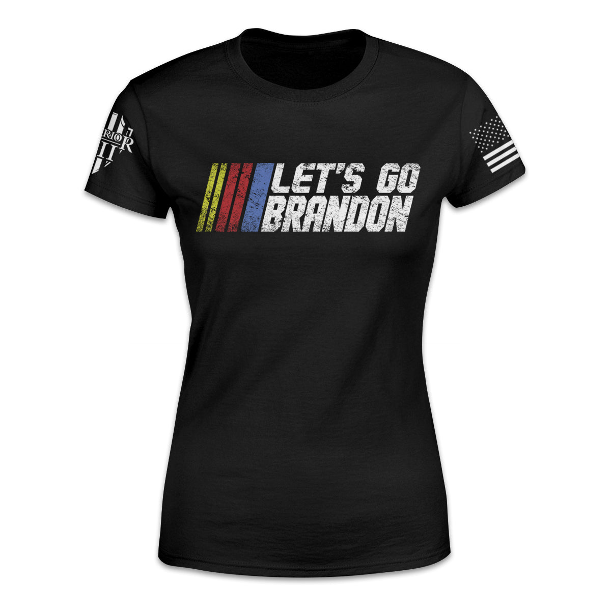 A black t-shirt with the words "Let's Go Brandon" printed on the front of the shirt.