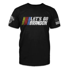 A black t-shirt with the words "Let's Go Brandon" printed on the shirt.