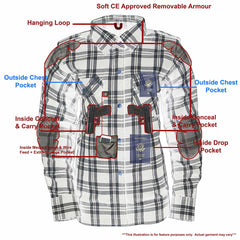 Milwaukee Leather MPL2600 Women’s Plaid Flannel Biker Shirt with CE Approved Armor - Reinforced w/ Aramid Fiber