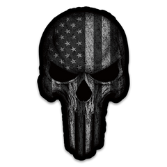A Retribution decal that features a tactical black and white American flag skull.