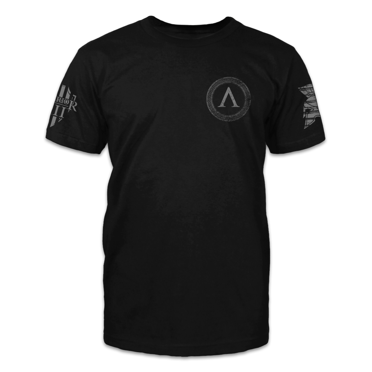 A black t-shirt with a circle and the letter A printed on the front of the shirt.