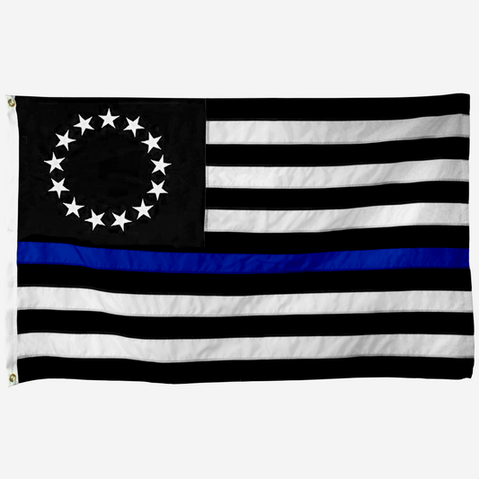 Front photo of the Embroidered Thin Blue Line Betsy Ross Flag