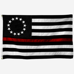 A photo of the front of the Embroidered Thin Red Line Betsy Ross Flag.